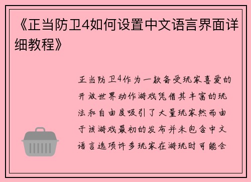 《正当防卫4如何设置中文语言界面详细教程》